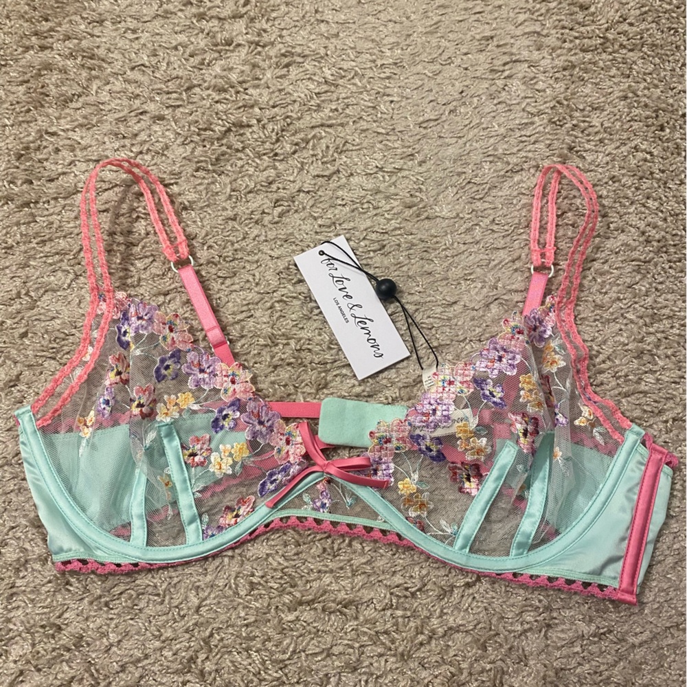 For Love and Lemons Pansy Blue and Pink Floral Bra